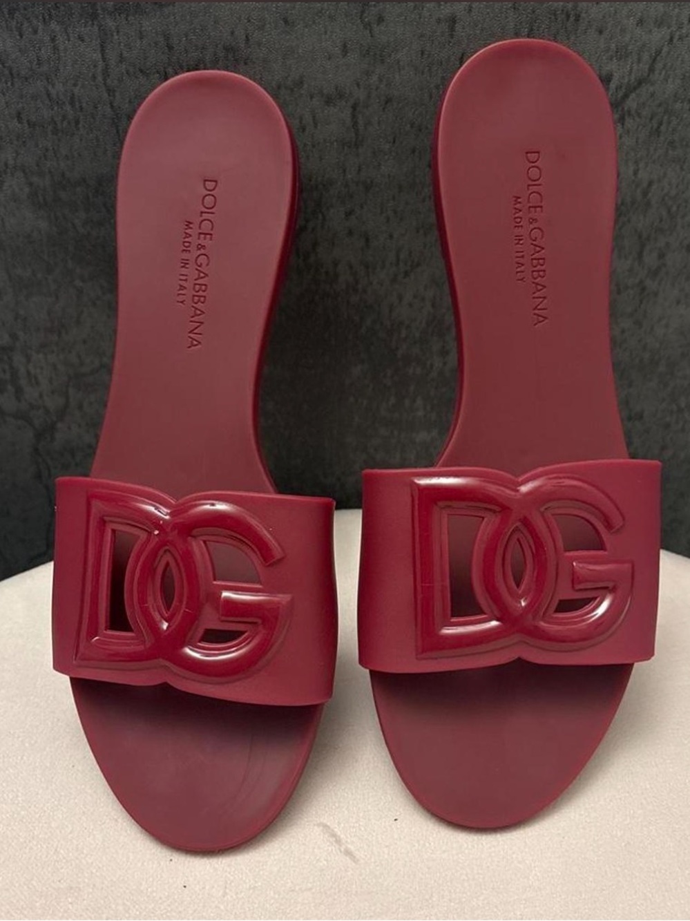 Dolce & Gabbana Burgundy Red DG Logo Slide Sandals